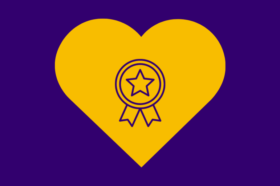 Heart icon with award badge in center