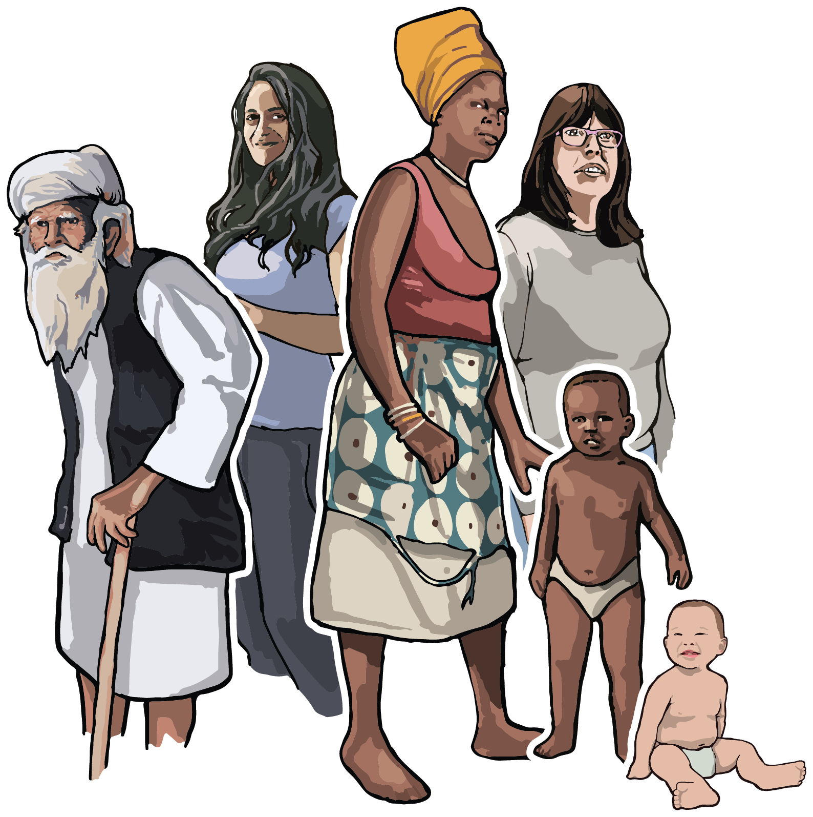 Vector image of a group of diverse people of different ages, genders, ethnicities. Source NIH Bioart.