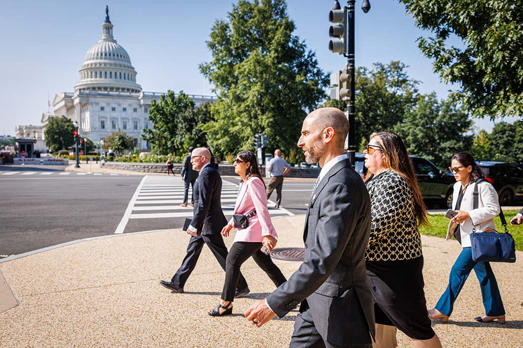 Several workshop participants, including Fred Hutch infectious disease experts Drs. Steve Pergam (back left) and Josh Hill (front), met with elective representatives and Congressional staffers on Capitol Hill on September 11, 2024. Photo by Robert Hood / Fred Hutch News Service