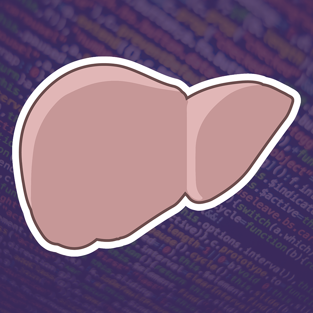 Illustration of a liver against a background of data