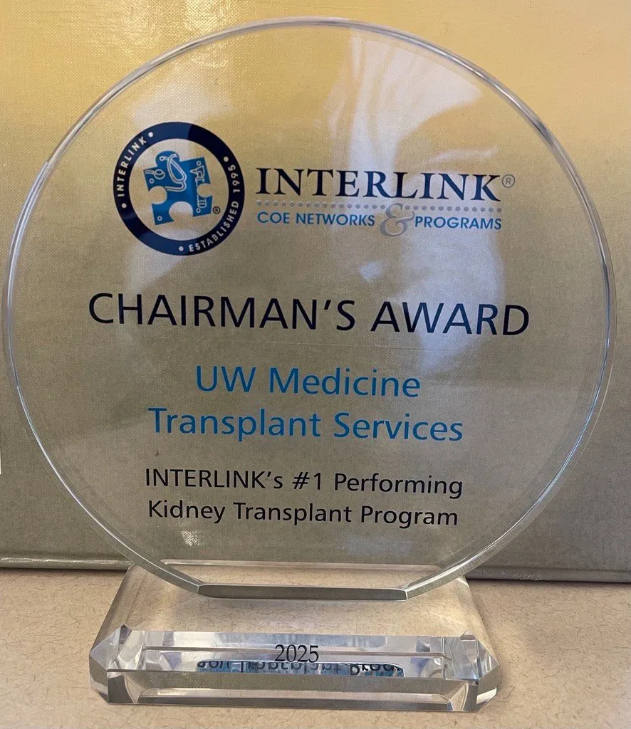 Award trophy for the Interlink Chairman's Award to UW Medicine Transplant services