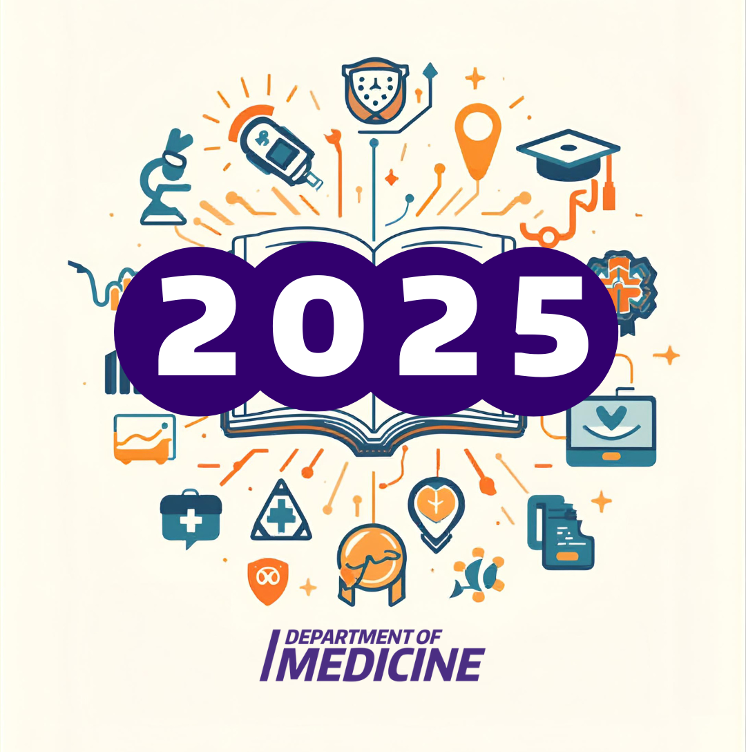 Icons of medical tools, research equipment and books with "2025" overlaid 