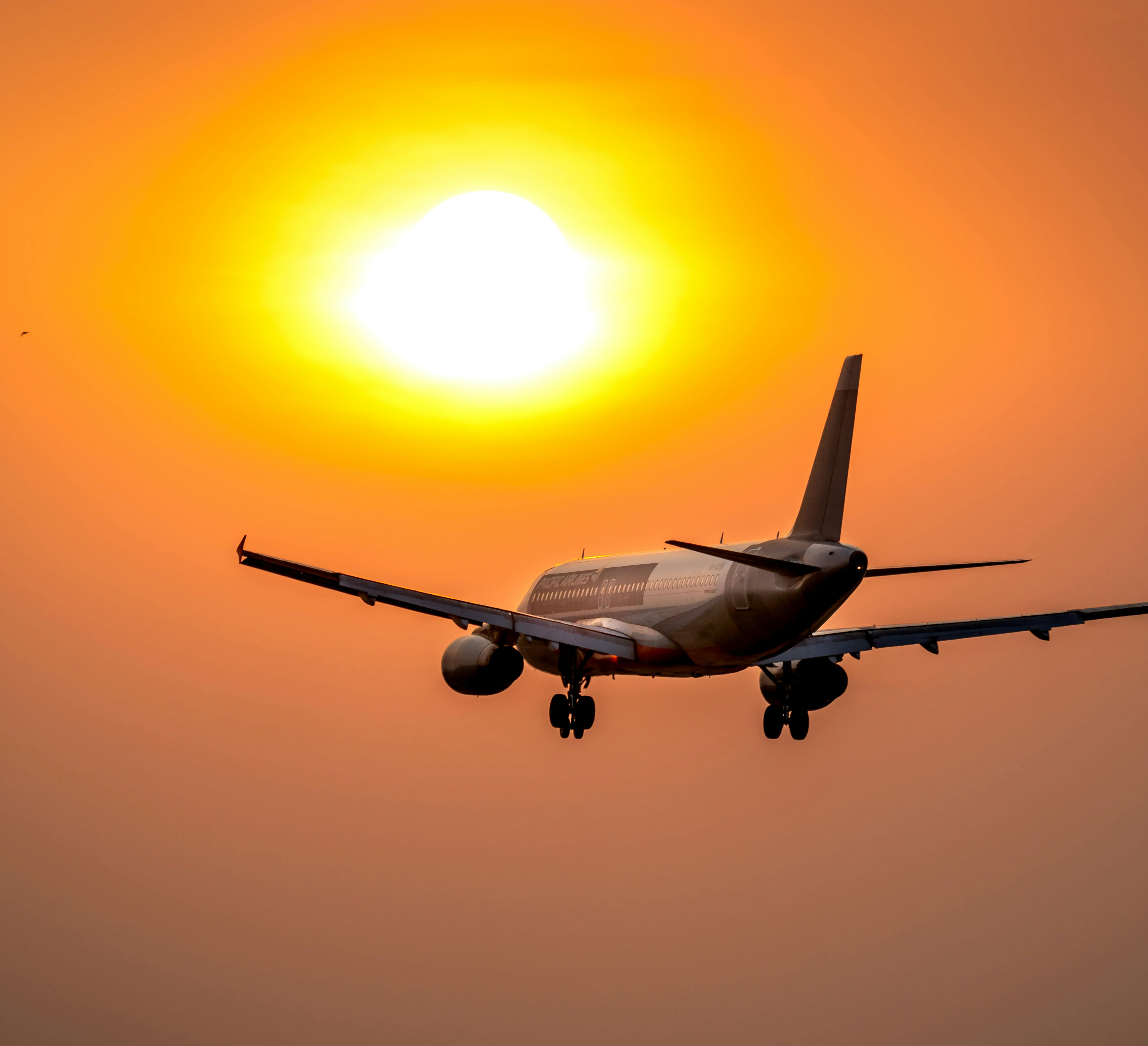 Image of the sun in the background and a plane in the foreground, depicting solor jet lag. Image credit: Pexels. 