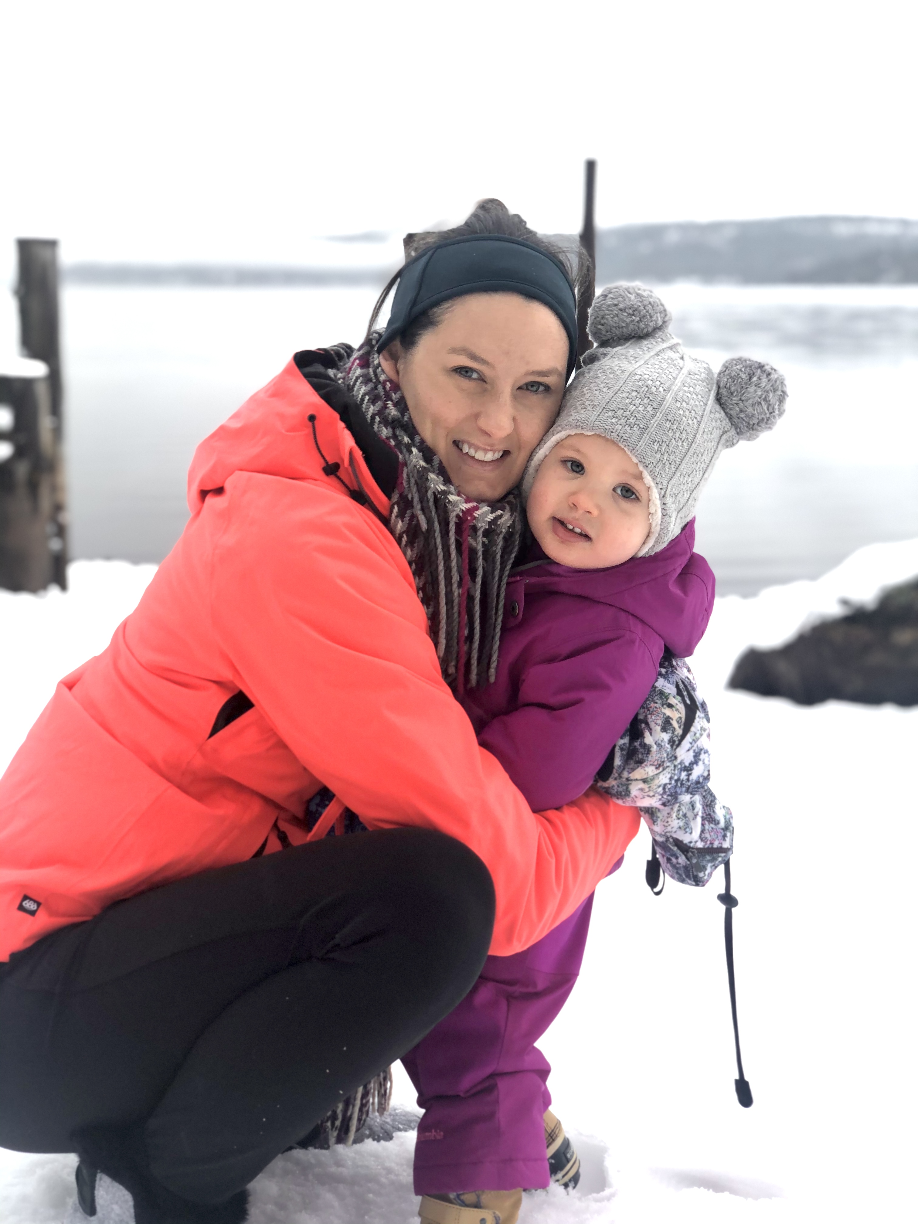 Wysham with her daughter, Olivia, in the snow