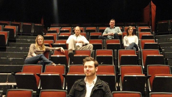 Timm (far right) at Seattle Rep before a staged reading of one of her plays called The Red( D)ress Party