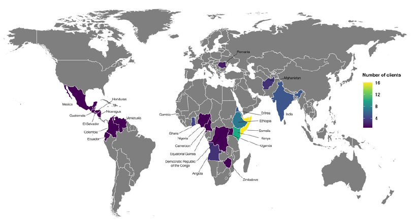 Map of asylum seekers' country of origin