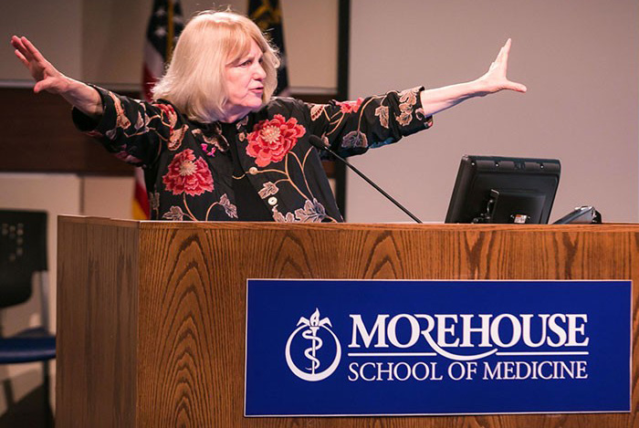 King speaks to students at Morehouse in 2016. 