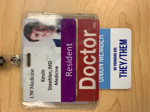 Dr. Kevin Steehler's ID with pronoun badge