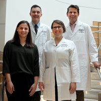 Drs. Babak Nazer, Eric Krieger and Jill Steiner, and psychologist Tracy Herring. They cofounded the Cardiac Reslience program at the UW Medicine Heart Institute. Image by Blair Sweeney/UW Medicine.