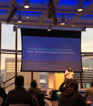 Dr. Andrea Christopher speaking at the 2019 Northwest Region SGIM meeting. Photo by Ximena Levander, MD, Oregon Health & Science University.