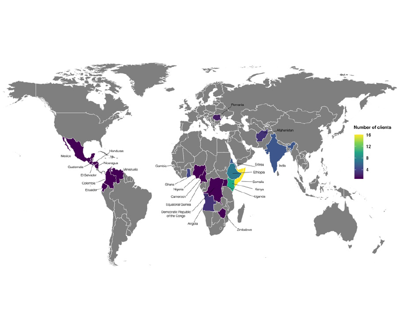 Map of where asylum seekers' country of origin