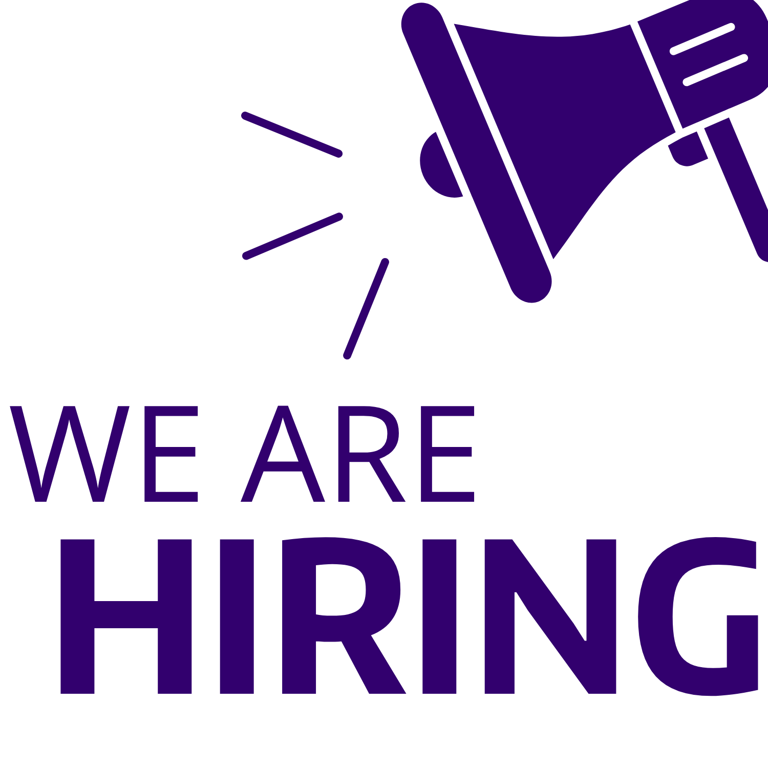 Megaphone icon with text. Reads "We are hiring"